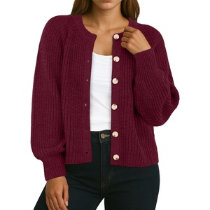 image:imageGRECERELLE Chunky Knit Cardigan Sweaters for Women 2026 Fall OutfitsWine Red