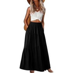 image:imageGRECERELLE Maxi Skirts for Women High Waist Tiered with PocketsBlack
