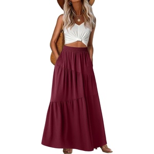 image:imageGRECERELLE Maxi Skirts for Women High Waist Tiered with PocketsBurgundy