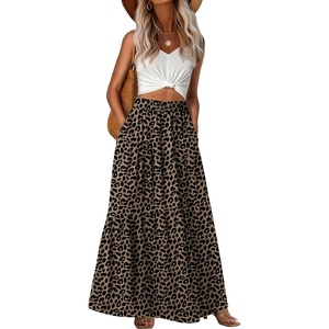 image:imageGRECERELLE Maxi Skirts for Women High Waist Tiered with PocketsLd Dark Khaki