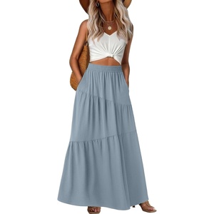 image:imageGRECERELLE Maxi Skirts for Women High Waist Tiered with PocketsMisty Blue