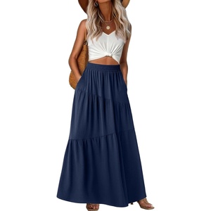 image:imageGRECERELLE Maxi Skirts for Women High Waist Tiered with PocketsNavy Blue