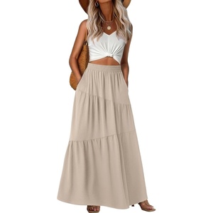 image:imageGRECERELLE Maxi Skirts for Women High Waist Tiered with PocketsOatmeal