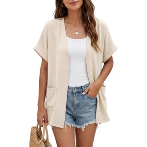 image:imageGRECERELLE Short Sleeve Cardigan for Women Lightweight Summer with Pockets Open Front Casual Beach Cover Ups 2026Aivory White