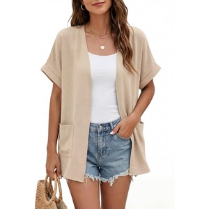 image:imageGRECERELLE Short Sleeve Cardigan for Women Lightweight Summer with Pockets Open Front Casual Beach Cover Ups 2026Apricot
