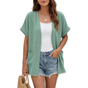 image:imageGRECERELLE Short Sleeve Cardigan for Women Lightweight Summer with Pockets Open Front Casual Beach Cover Ups 2026Mint Green