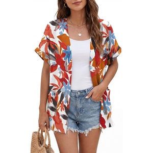 image:imageGRECERELLE Short Sleeve Cardigan for Women Lightweight Summer with Pockets Open Front Casual Beach Cover Ups 2026White Maple