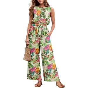 image:imageGRECERELLE Two Piece Sets for Women Summer Crop Top Wide Leg Pants 2026Ac Pineapple Palm