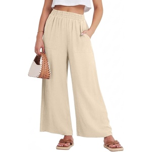 image:imageGRECERELLE Wide Leg Pants for Women Elastic High Waisted Palazzo TrousersApricot