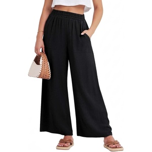 image:imageGRECERELLE Wide Leg Pants for Women Elastic High Waisted Palazzo TrousersBlack