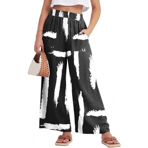 image:imageGRECERELLE Wide Leg Pants for Women Elastic High Waisted Palazzo TrousersBlack Wt Brush Bar