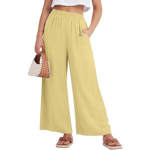 image:imageGRECERELLE Wide Leg Pants for Women Elastic High Waisted Palazzo TrousersButter Yellow