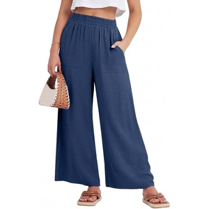 image:imageGRECERELLE Wide Leg Pants for Women Elastic High Waisted Palazzo TrousersDark Blue