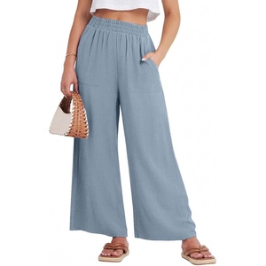 image:imageGRECERELLE Wide Leg Pants for Women Elastic High Waisted Palazzo TrousersHaze Blue