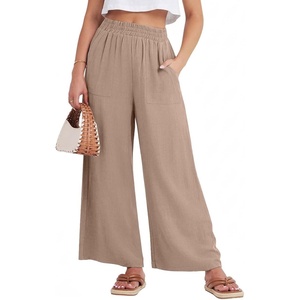 image:imageGRECERELLE Wide Leg Pants for Women Elastic High Waisted Palazzo TrousersKhaki