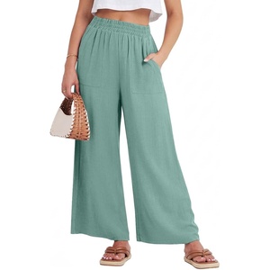 image:imageGRECERELLE Wide Leg Pants for Women Elastic High Waisted Palazzo TrousersLight Blue