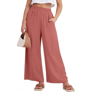 image:imageGRECERELLE Wide Leg Pants for Women Elastic High Waisted Palazzo TrousersRust Red