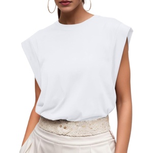 image:imageGRECERELLE Women 2026 Cap Sleeve Tops Summer Casual Tee Shirt Loose Crew Neck Basic Tank Trendy Work Vacation Outfits S2XL01 White