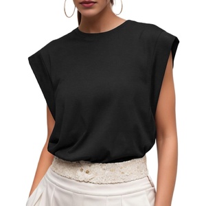 image:imageGRECERELLE Women 2026 Cap Sleeve Tops Summer Casual Tee Shirt Loose Crew Neck Basic Tank Trendy Work Vacation Outfits S2XL02 Black