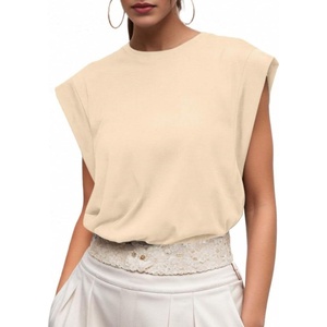 image:imageGRECERELLE Women 2026 Cap Sleeve Tops Summer Casual Tee Shirt Loose Crew Neck Basic Tank Trendy Work Vacation Outfits S2XLBeige