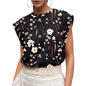 image:imageGRECERELLE Women 2026 Cap Sleeve Tops Summer Casual Tee Shirt Loose Crew Neck Basic Tank Trendy Work Vacation Outfits S2XLBlack Ink Lotus