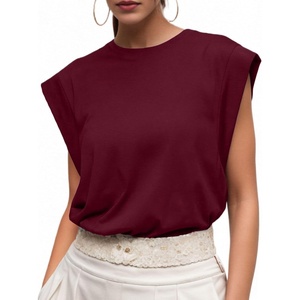 image:imageGRECERELLE Women 2026 Cap Sleeve Tops Summer Casual Tee Shirt Loose Crew Neck Basic Tank Trendy Work Vacation Outfits S2XLBurgundy
