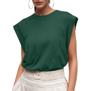 image:imageGRECERELLE Women 2026 Cap Sleeve Tops Summer Casual Tee Shirt Loose Crew Neck Basic Tank Trendy Work Vacation Outfits S2XLDark Green