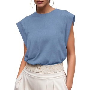 image:imageGRECERELLE Women 2026 Cap Sleeve Tops Summer Casual Tee Shirt Loose Crew Neck Basic Tank Trendy Work Vacation Outfits S2XLDenim Blue