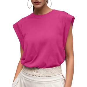 image:imageGRECERELLE Women 2026 Cap Sleeve Tops Summer Casual Tee Shirt Loose Crew Neck Basic Tank Trendy Work Vacation Outfits S2XLHot Pink