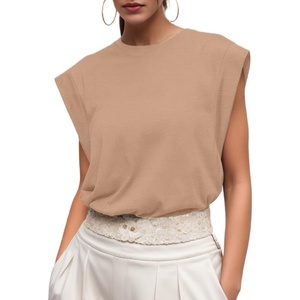 image:imageGRECERELLE Women 2026 Cap Sleeve Tops Summer Casual Tee Shirt Loose Crew Neck Basic Tank Trendy Work Vacation Outfits S2XLKhaki