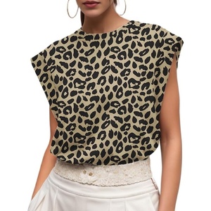 image:imageGRECERELLE Women 2026 Cap Sleeve Tops Summer Casual Tee Shirt Loose Crew Neck Basic Tank Trendy Work Vacation Outfits S2XLLeopard Khaki
