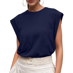 image:imageGRECERELLE Women 2026 Cap Sleeve Tops Summer Casual Tee Shirt Loose Crew Neck Basic Tank Trendy Work Vacation Outfits S2XLNavy Blue