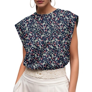 image:imageGRECERELLE Women 2026 Cap Sleeve Tops Summer Casual Tee Shirt Loose Crew Neck Basic Tank Trendy Work Vacation Outfits S2XLNavy White Flower