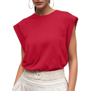 image:imageGRECERELLE Women 2026 Cap Sleeve Tops Summer Casual Tee Shirt Loose Crew Neck Basic Tank Trendy Work Vacation Outfits S2XLRed