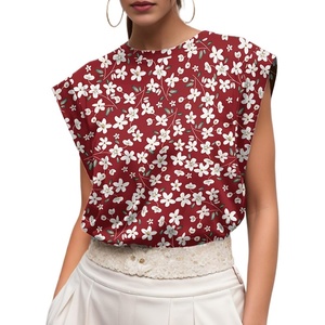 image:imageGRECERELLE Women 2026 Cap Sleeve Tops Summer Casual Tee Shirt Loose Crew Neck Basic Tank Trendy Work Vacation Outfits S2XLRed Sunflower