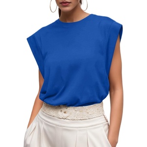 image:imageGRECERELLE Women 2026 Cap Sleeve Tops Summer Casual Tee Shirt Loose Crew Neck Basic Tank Trendy Work Vacation Outfits S2XLRoyal Blue