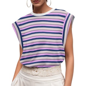 image:imageGRECERELLE Women 2026 Cap Sleeve Tops Summer Casual Tee Shirt Loose Crew Neck Basic Tank Trendy Work Vacation Outfits S2XLStripe Purple