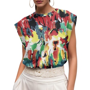 image:imageGRECERELLE Women 2026 Cap Sleeve Tops Summer Casual Tee Shirt Loose Crew Neck Basic Tank Trendy Work Vacation Outfits S2XLWhite Ink Red