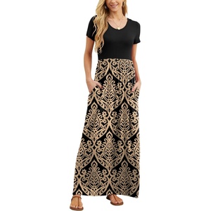 image:imageGRECERELLE Women Summer Casual Maxi Long Dress Short Sleeve Crew Neck with Pockets Size S3XLAkhaki