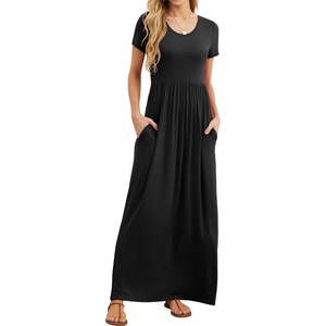 image:imageGRECERELLE Women Summer Casual Maxi Long Dress Short Sleeve Crew Neck with Pockets Size S3XLBlack