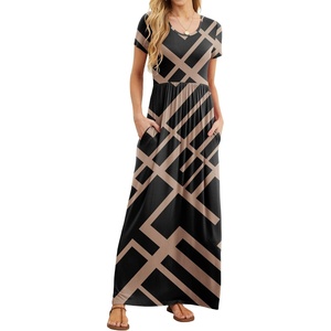 image:imageGRECERELLE Women Summer Casual Maxi Long Dress Short Sleeve Crew Neck with Pockets Size S3XLBlack Rectangle