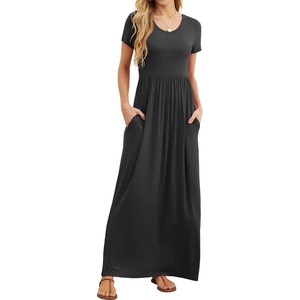 image:imageGRECERELLE Women Summer Casual Maxi Long Dress Short Sleeve Crew Neck with Pockets Size S3XLDark Gray
