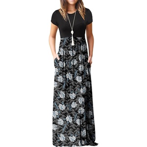 image:imageGRECERELLE Women Summer Casual Maxi Long Dress Short Sleeve Crew Neck with Pockets Size S3XLFlowerwhite Lily