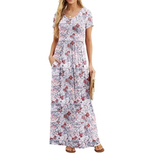 image:imageGRECERELLE Women Summer Casual Maxi Long Dress Short Sleeve Crew Neck with Pockets Size S3XLGray Azalea