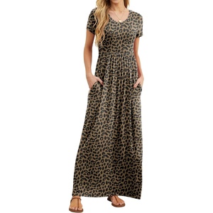 image:imageGRECERELLE Women Summer Casual Maxi Long Dress Short Sleeve Crew Neck with Pockets Size S3XLLd Dark Khaki