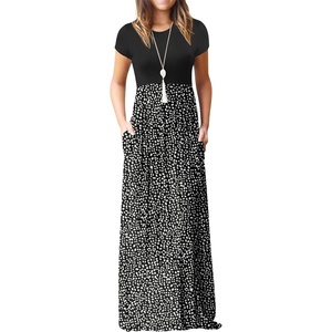 image:imageGRECERELLE Women Summer Casual Maxi Long Dress Short Sleeve Crew Neck with Pockets Size S3XLLeopard Print Black