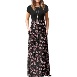 image:imageGRECERELLE Women Summer Casual Maxi Long Dress Short Sleeve Crew Neck with Pockets Size S3XLMantian March Red