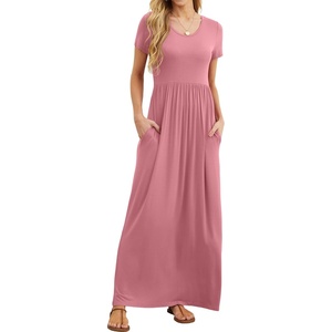 image:imageGRECERELLE Women Summer Casual Maxi Long Dress Short Sleeve Crew Neck with Pockets Size S3XLPink