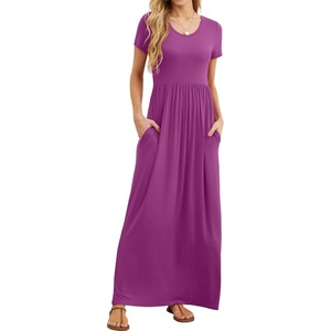 image:imageGRECERELLE Women Summer Casual Maxi Long Dress Short Sleeve Crew Neck with Pockets Size S3XLRose Purple