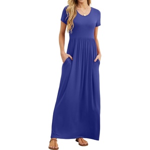 image:imageGRECERELLE Women Summer Casual Maxi Long Dress Short Sleeve Crew Neck with Pockets Size S3XLRoyal Blue